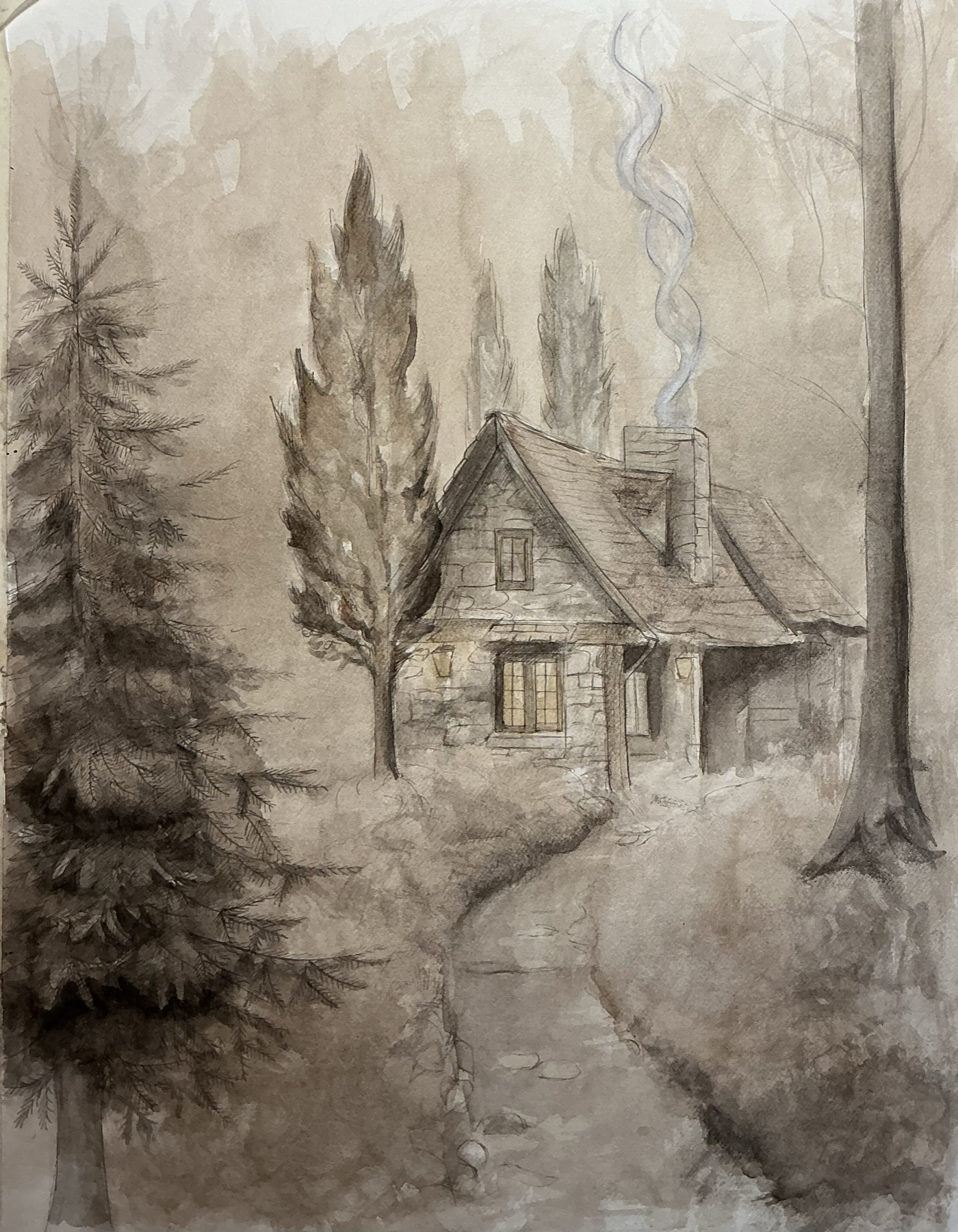 Illustration Hütte im Wald