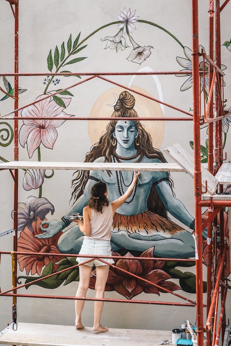 Shiva-Wandbild, Wandmalerei im Yoga Studio Wien